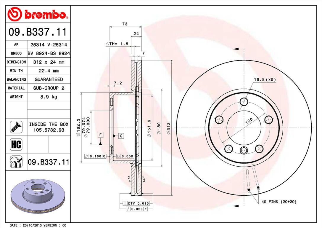 BMW Brembo Disc Brake Rotor - Front (312mm) 34116792219